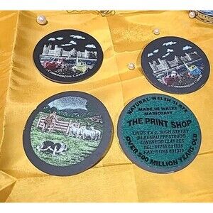 Genuine Slate Drink Coaster Set 4 Wales UK Fox Badger by The Print Shop Unused